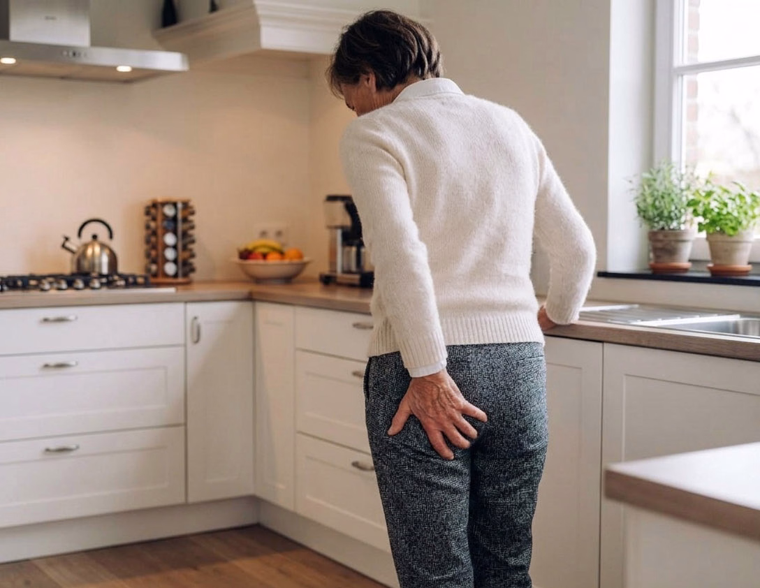 a woman clutches her buttock with sciatica pain
