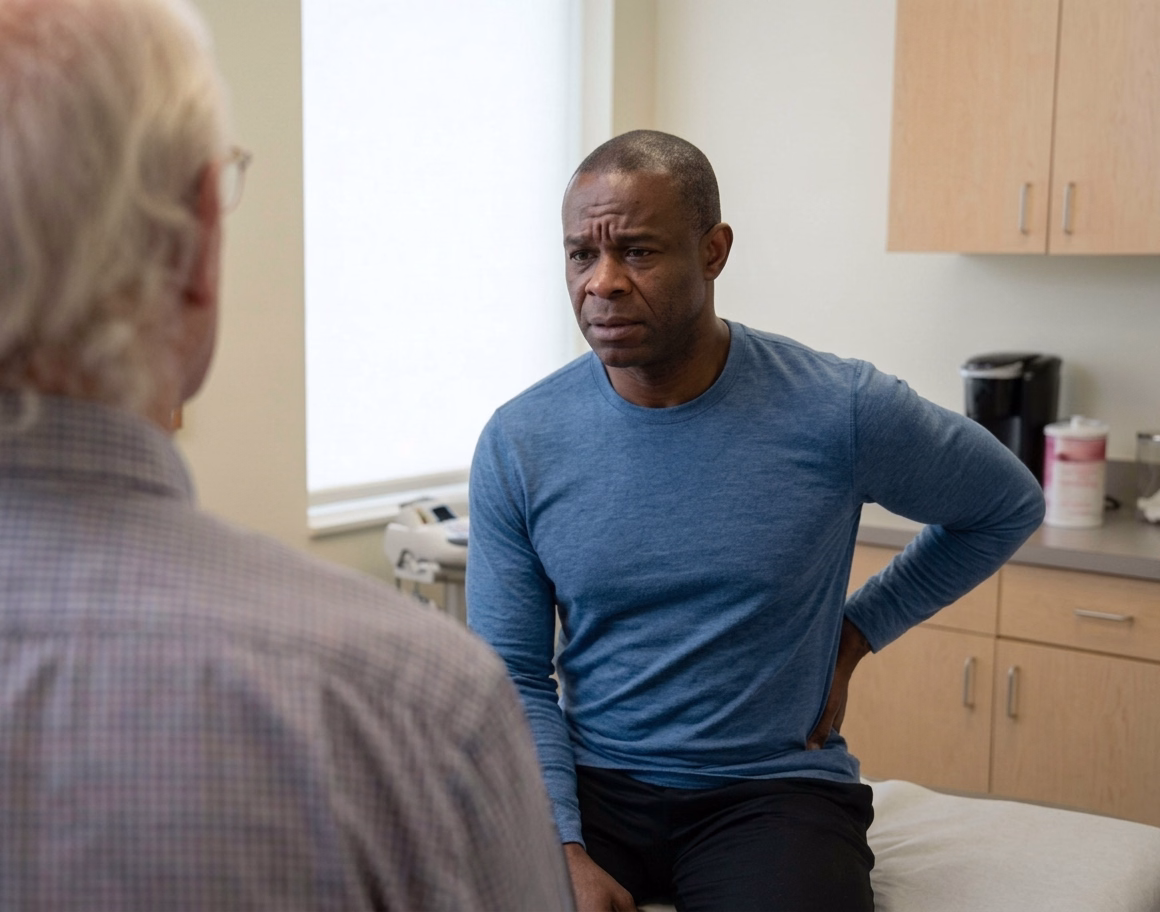 a man with back pain visits a doctor